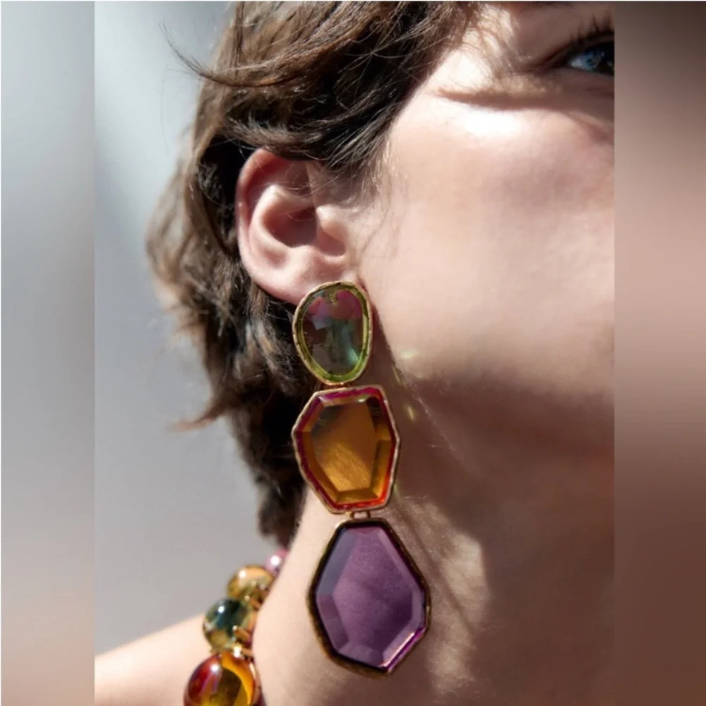 NWOT Zara Resin Geometric Drop Dangle Earrings - Picture 9 of 12